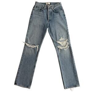 AGOLDE Lana Distressed Straight Leg Jeans Organic Cotton Size 25 Medium Wash